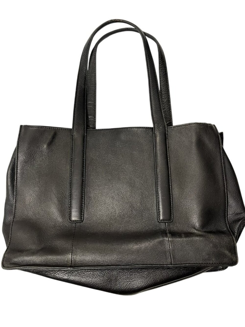 Tahari Black Leather Tote Bag Work Shoulder Purse Office Sleek fits laptop